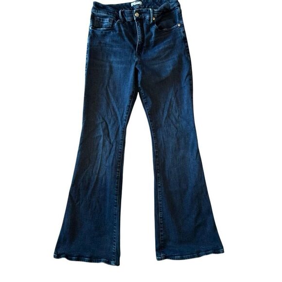 Good American Zip Fly High Rise Split Hem Flared Denim Jeans Blue Size 12/31 - Picture 1 of 8